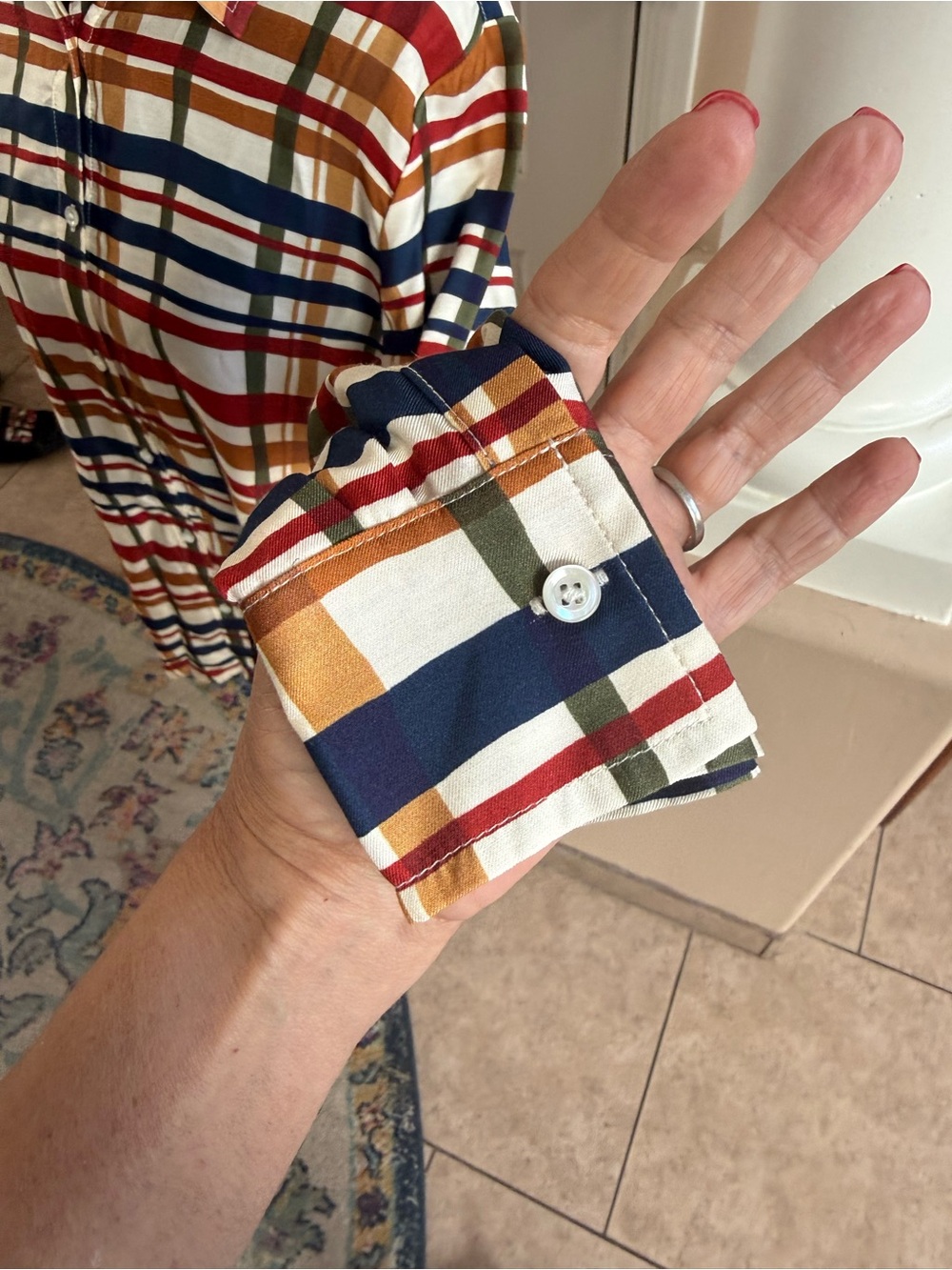 J.McLaughlin Classic Plaid Button-Down Shirt - Rust, Tan Navy & Brown Fall - Picture 5 of 7